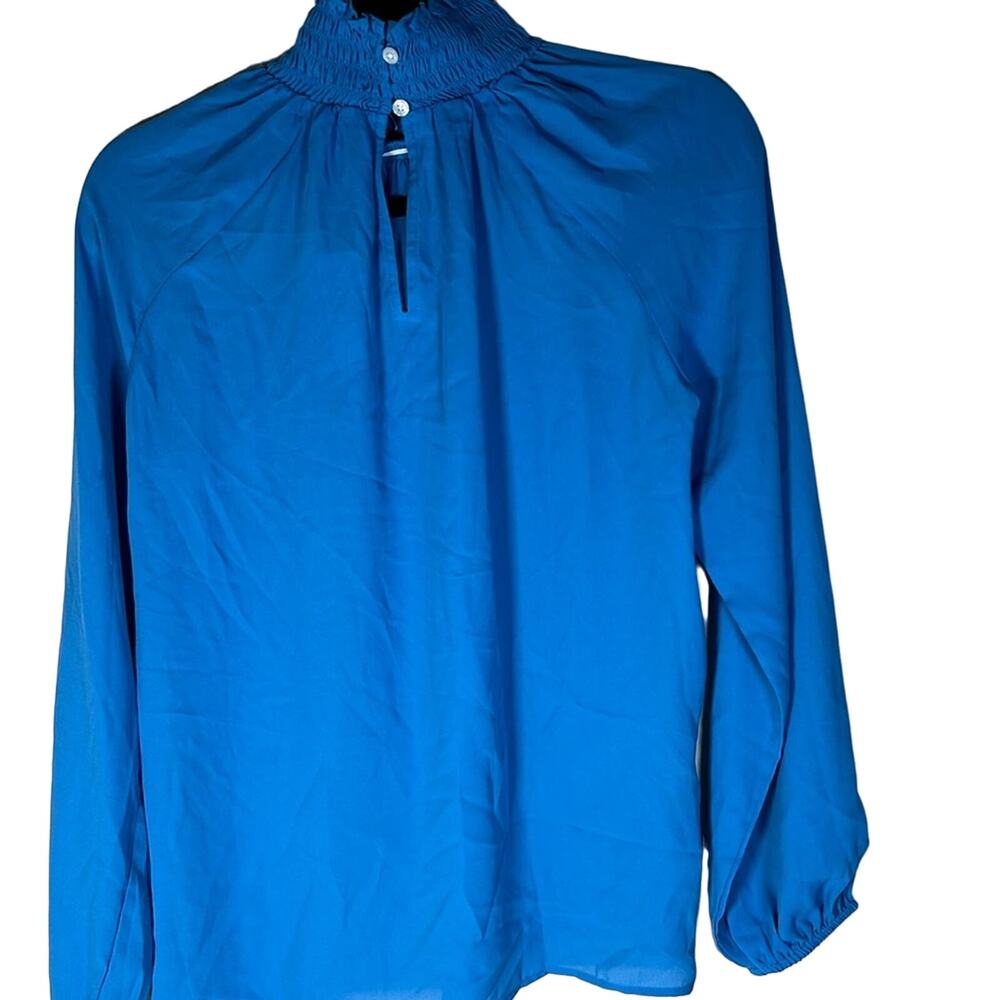 NEW Ann Taylor LOFT Teal Blue Green Long Bishop Sleeve Blouse Size XS